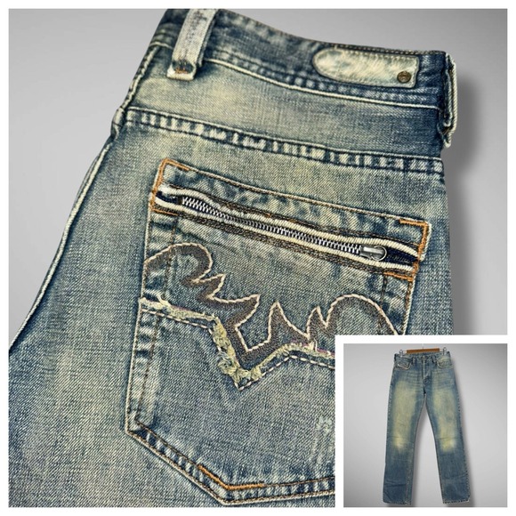 Diesel Straight Leg Jeans Mens‎ 30x33 Unique Stone Wash Embroidered Zip Pockets - Picture 1 of 16